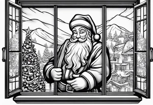 santa claus coming through a window tattoo idea