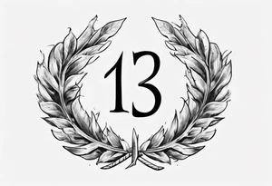 The number 13 in the middle of a laurel leaf wreath, a sword is under the number. tattoo idea