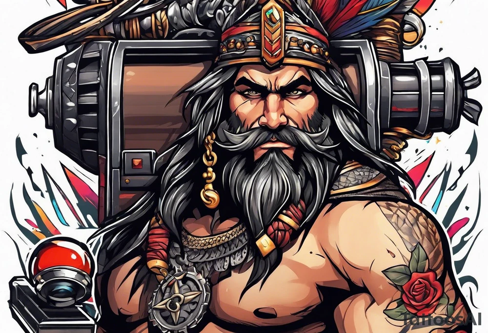 barbarian coming out of a typewriter tattoo idea