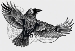 Create a crow which is set in the Viking's mythology, the tattoo must be full right-arm sized, add background tattoo idea