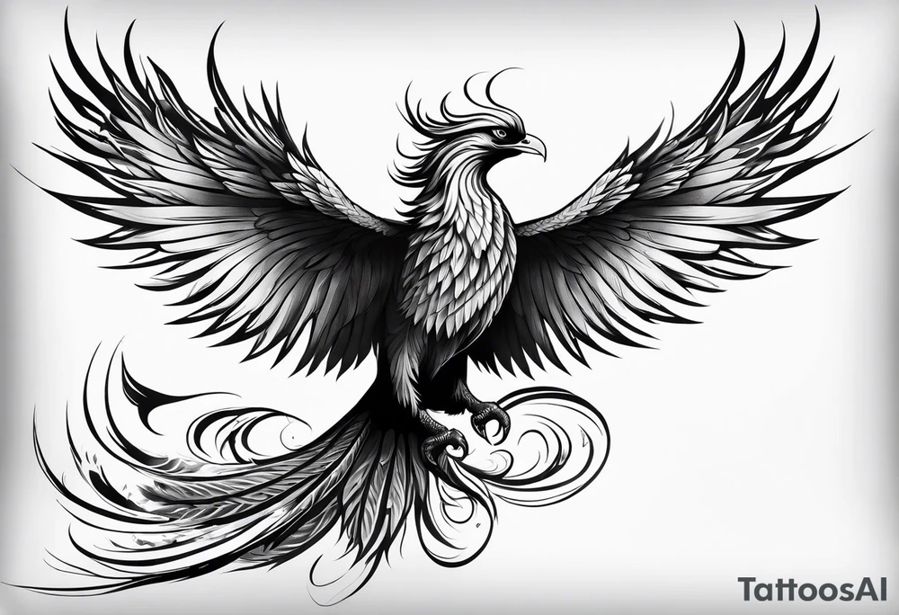long Majestic phoenix flying tattoo idea
