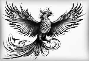 long Majestic phoenix flying tattoo idea