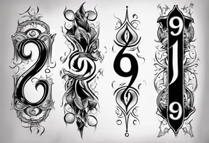 number 9 right side up and upside down connected tattoo black and grey on inside forearm 9:16 aspect ratio tattoo idea