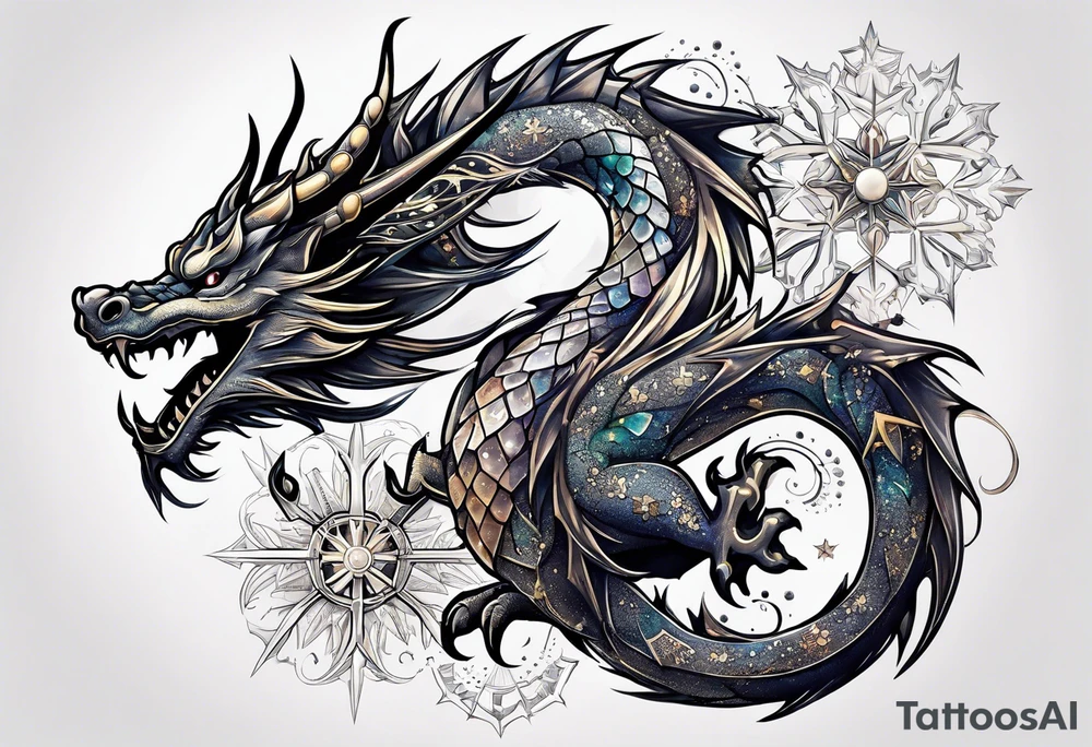 Constellation, dragon, snowflake tattoo idea