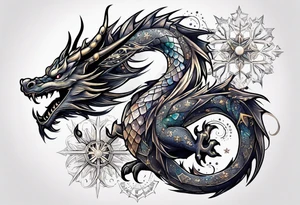 Constellation, dragon, snowflake tattoo idea