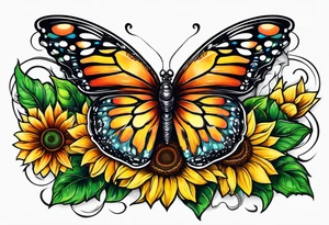Half butterfly half sunflower tattoo idea