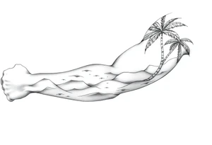 fine line, peaceful, serene, timeless, ocean, sand, palm tree, sun tattoo idea
