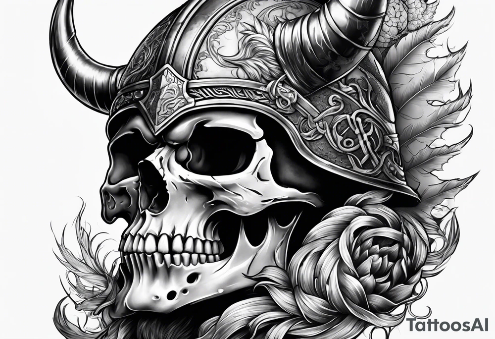 Viking skull with helmet and dragon head tattoo idea