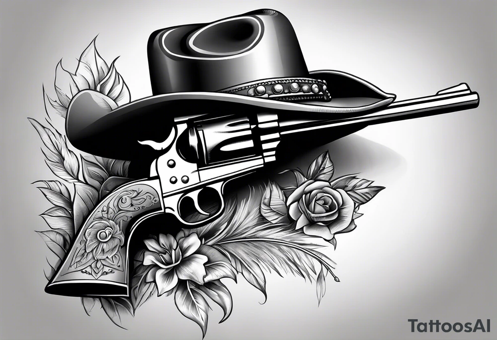 Cowboy hat with a .45 revolver and a rifle tattoo idea