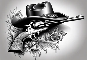 Cowboy hat with a .45 revolver and a rifle tattoo idea
