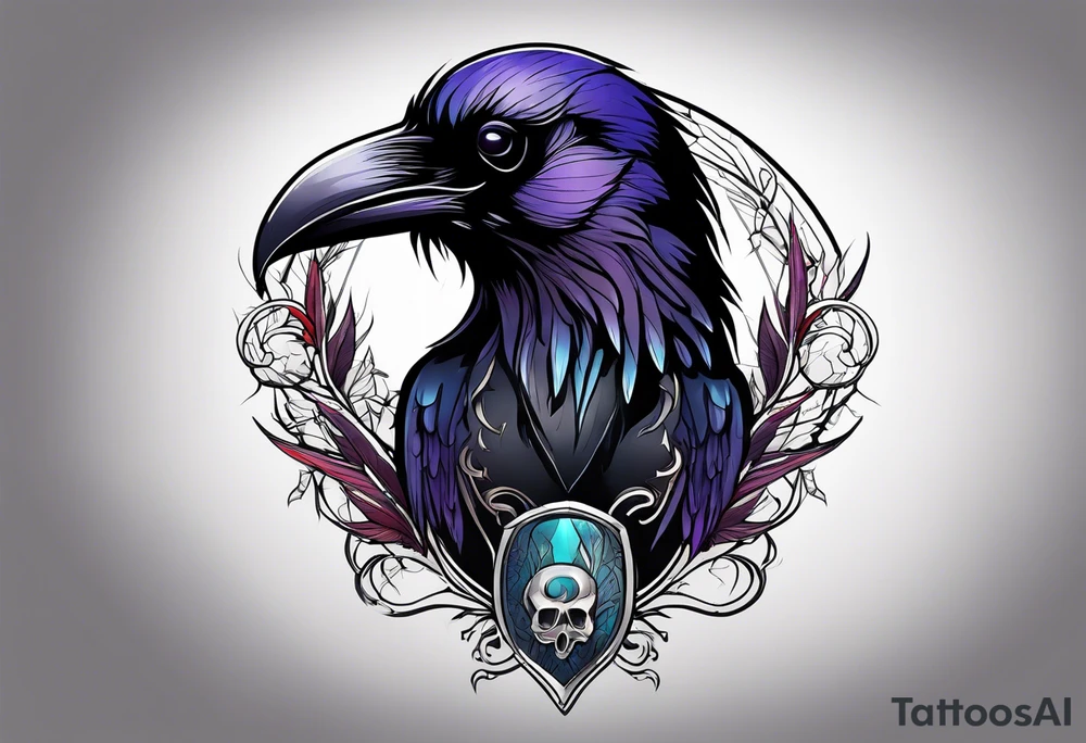 Raven skull tattoo idea
