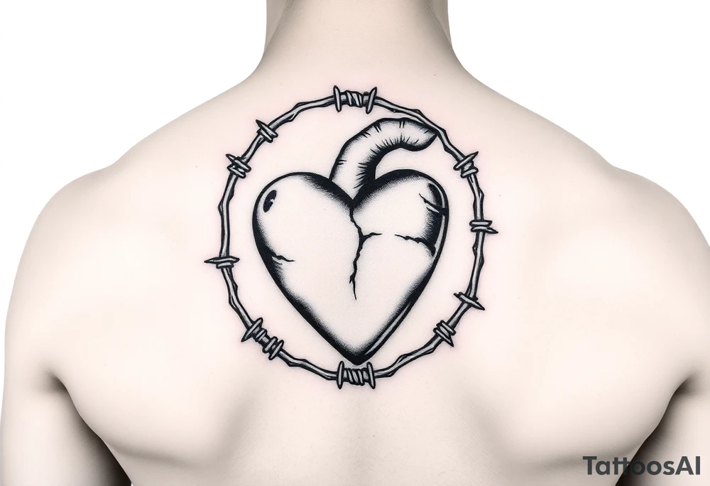 Barbed wire wrapped around heart tattoo idea