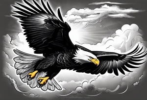 A majestic eagle soaring high in the sky, wings fully spread, capturing the essence of freedom and power tattoo idea