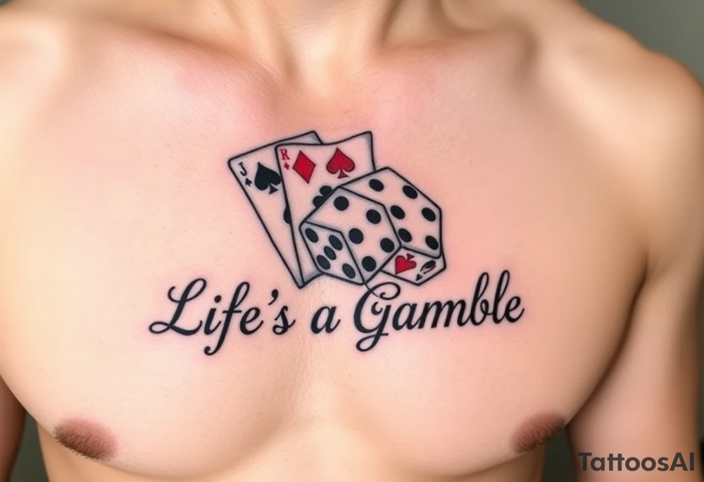 Royal flush and dice says Life's a Gamble tattoo idea