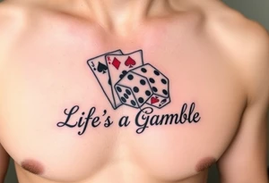 Royal flush and dice says Life's a Gamble tattoo idea