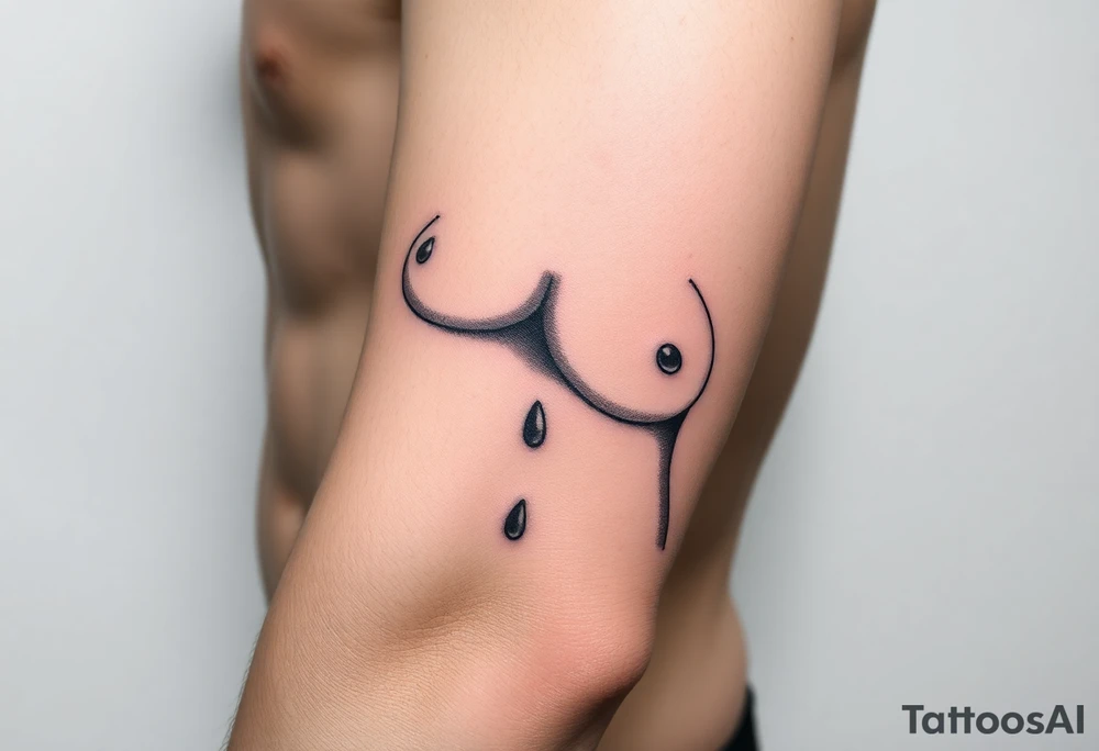 Fine line chubby naked woman with saggy breasts tattoo idea