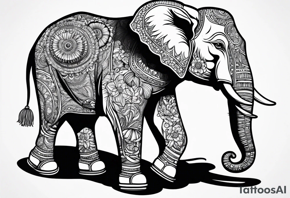 Elephant with roller skates tattoo idea