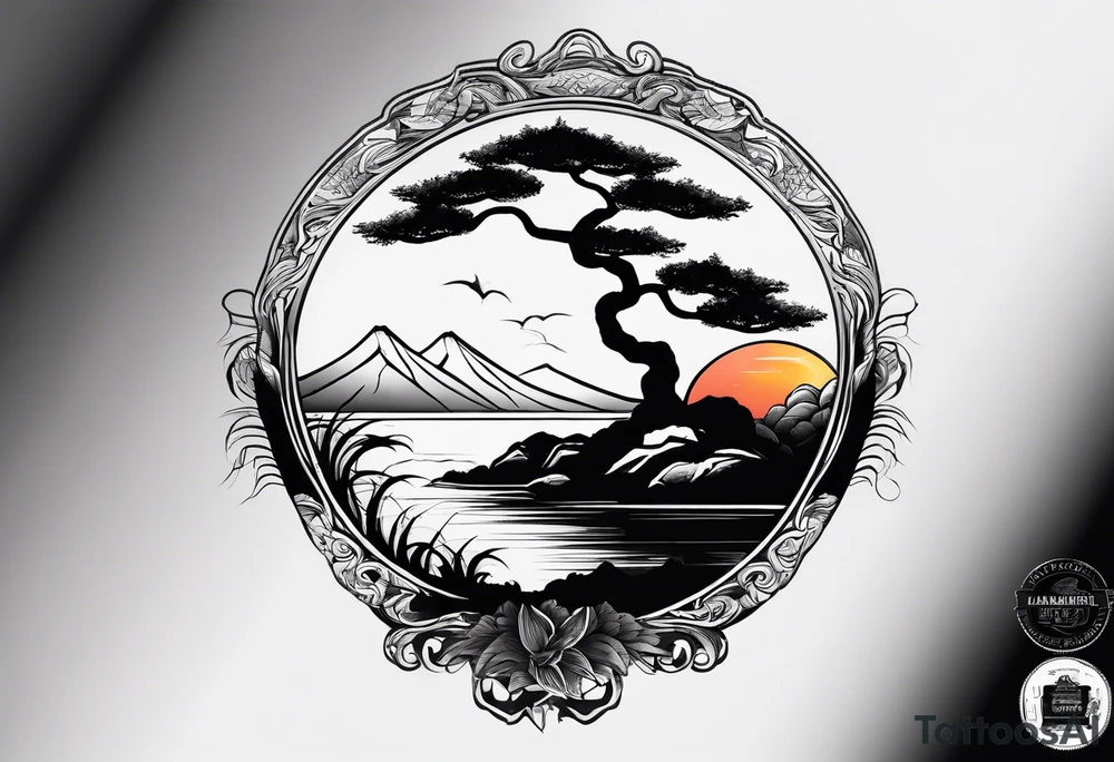 Sunset and little down bonsai trees tattoo idea Sunset and little down bonsai trees tattoo idea