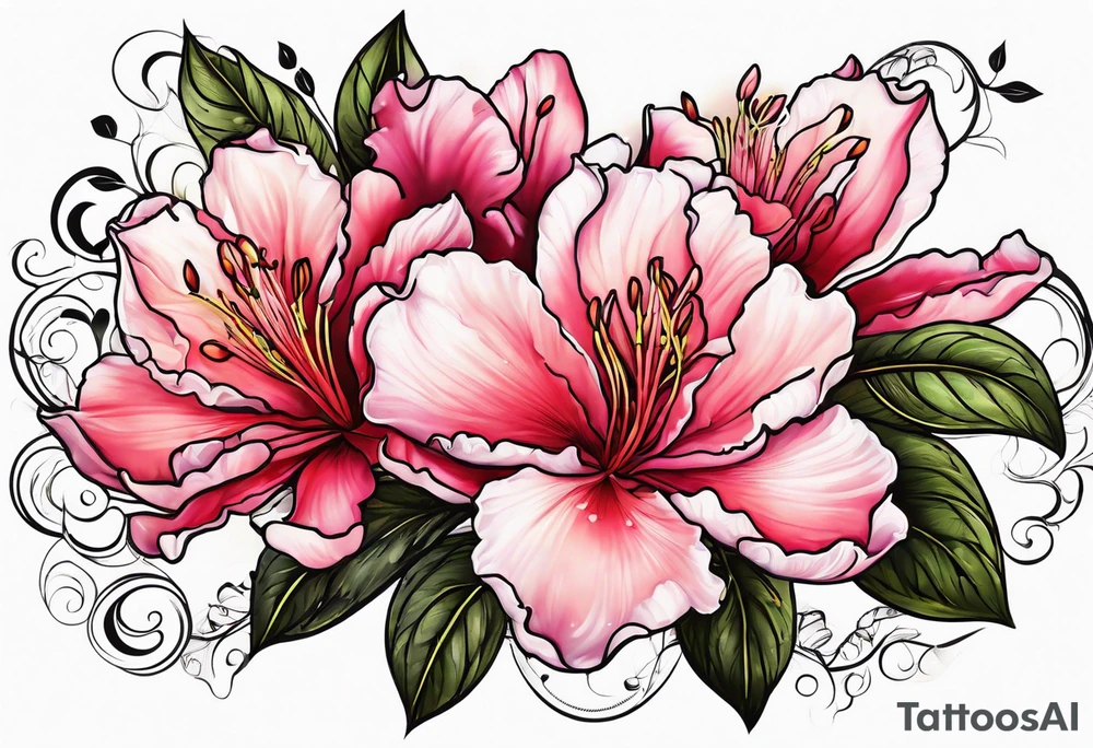 2 azalea flowers with branch tattoo idea