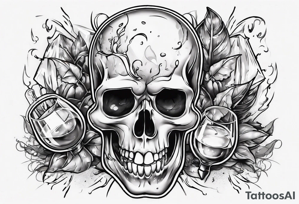 A happy looking to the left scull inside the glass with alcohol and piece of lime tattoo idea