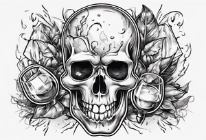 A happy looking to the left scull inside the glass with alcohol and piece of lime tattoo idea