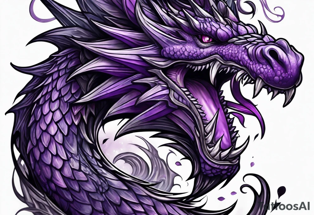 Purple eldritch dragon arm sleeve tattoo idea
