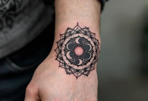 Celtic Moon Phase Mandala
Mandala with moon phases encased in knotwork. Inked in charcoal black, with lunar gray and soft purple accents. tattoo idea