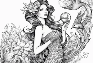 Mermaid holding hummingbird tattoo idea