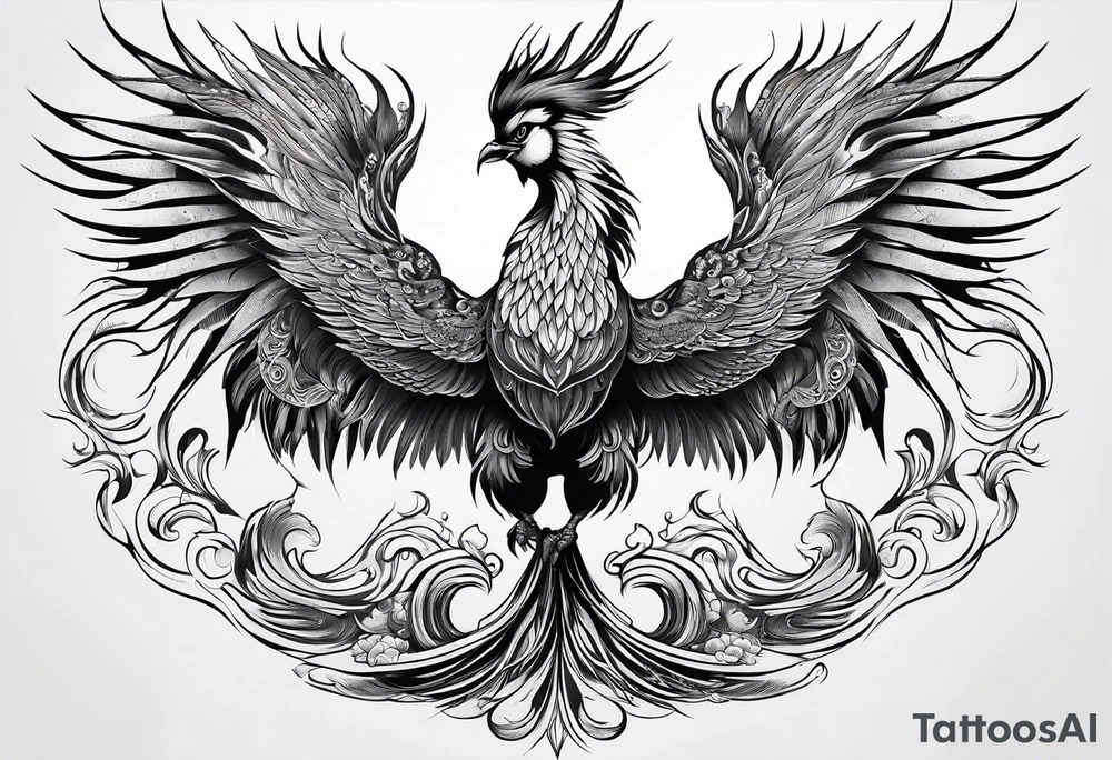 graceful asian style phoenix with extra long tail feathers and a long neck tattoo idea