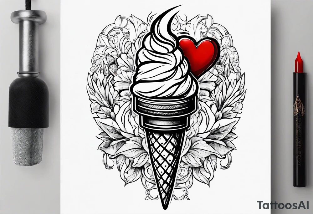 ice cream cone with small red heart on it somewhere while representing Paris tattoo idea