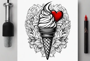 ice cream cone with small red heart on it somewhere while representing Paris tattoo idea