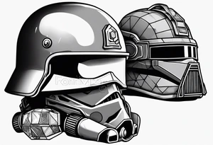 A soldier's helmet and a child's toy next to it tattoo idea