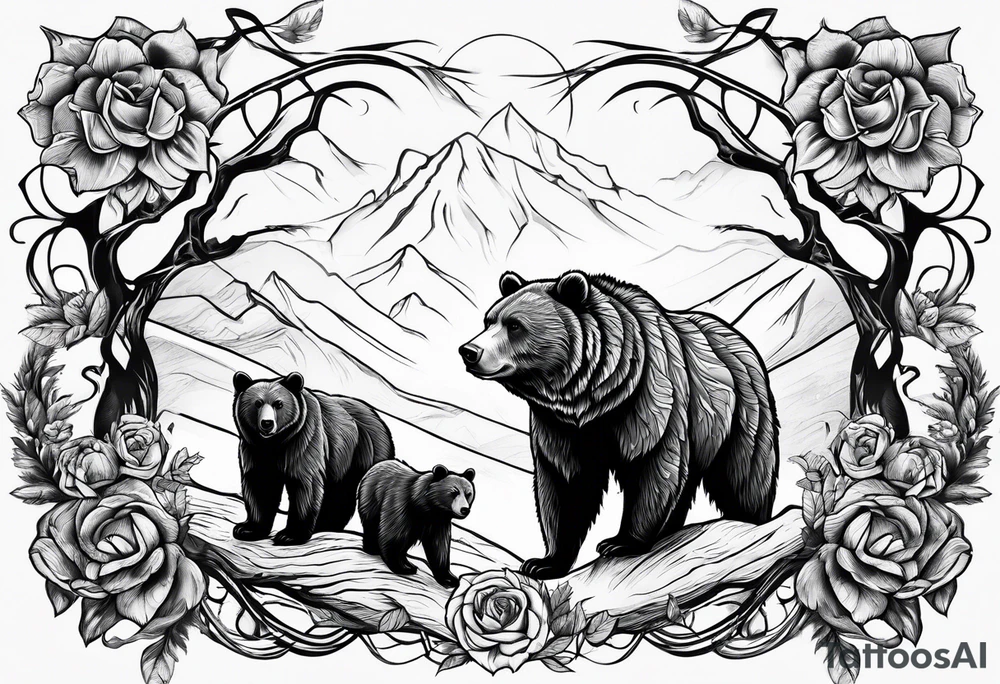 Bear protecting cubs tattoo idea
