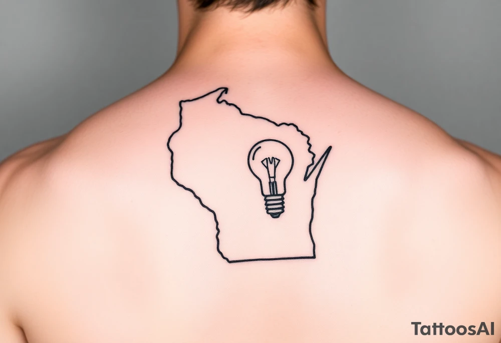 simple outline of the state of Wisconsin and a light bulb representing the Wisconsin Idea tattoo idea