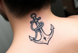 weathered anchor wrapped in nautical rope with sea waves tattoo idea