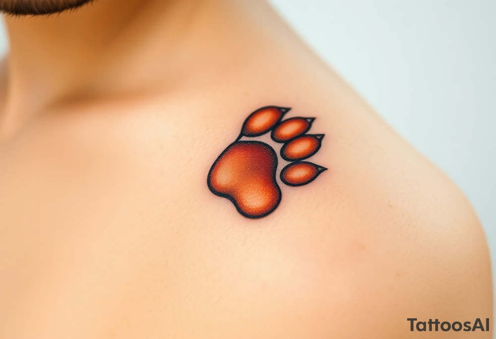 dog paw with fine fur details and warm shades of golden brown, caramel, and soft beige for a lifelike effect as heart tattoo idea
