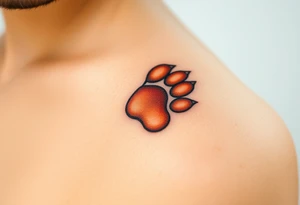 dog paw with fine fur details and warm shades of golden brown, caramel, and soft beige for a lifelike effect as heart tattoo idea