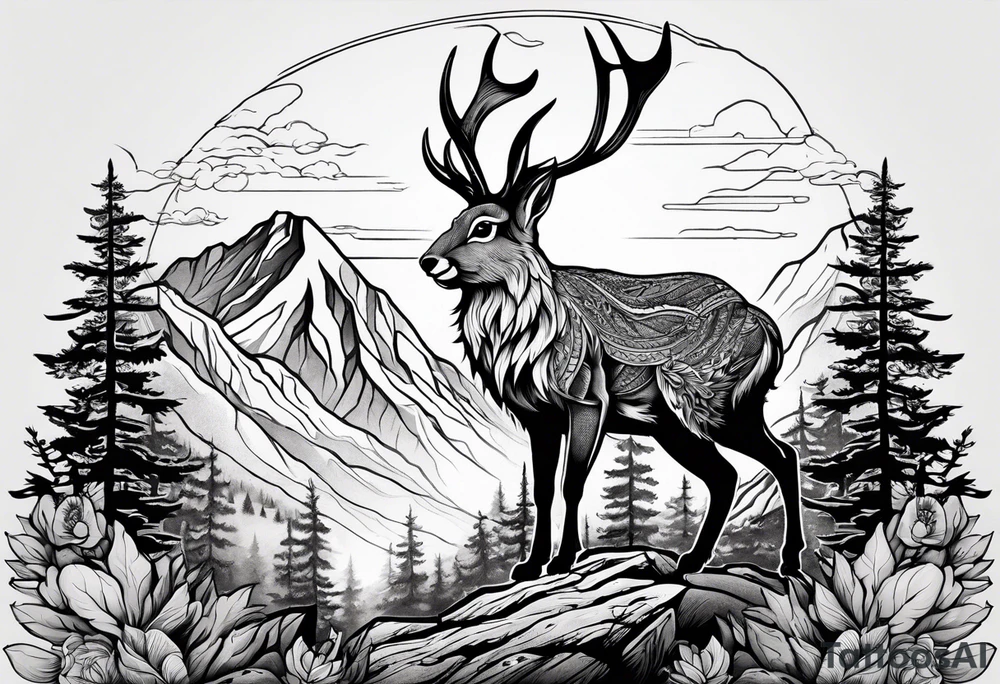 jackelope  mountain forest tattoo idea