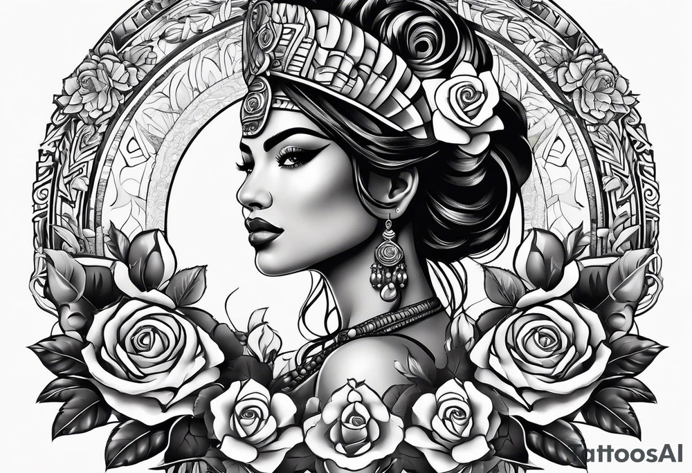 Mayan princess with roses tattoo idea