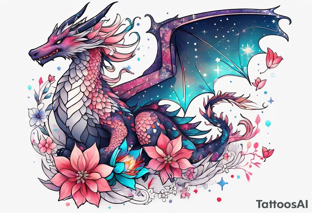 Constellation, wing , snow , cross , dragon female japan kawaii , flower tattoo idea