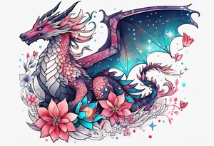 Constellation, wing , snow , cross , dragon female japan kawaii , flower tattoo idea