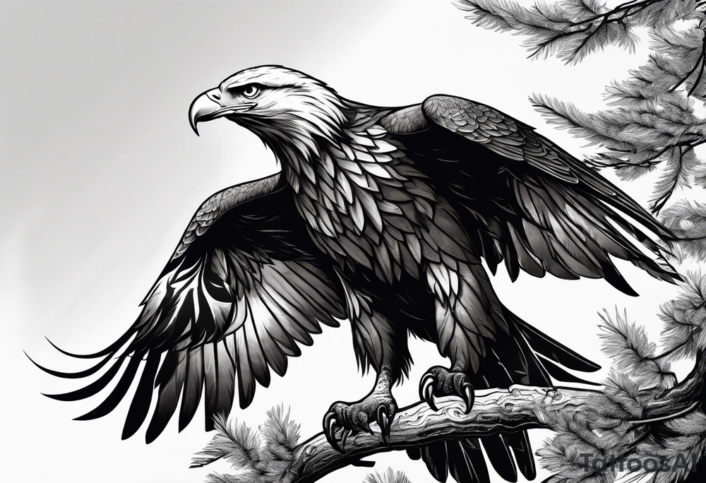Bold eagle perched on branch tattoo idea