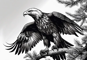 Bold eagle perched on branch tattoo idea