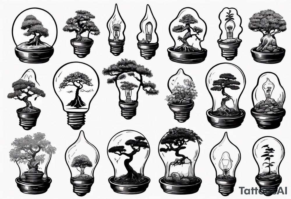 A tiny bonsai tree inside an upside down light bulb tattoo idea A tiny bonsai tree inside an upside down light bulb tattoo idea