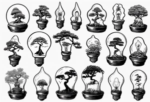 A tiny bonsai tree inside an upside down light bulb tattoo idea