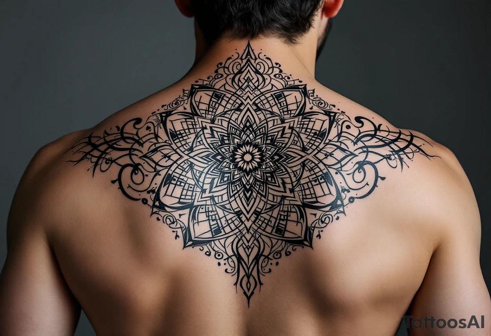 intricate mandala with sacred geometry and cosmic elements tattoo idea