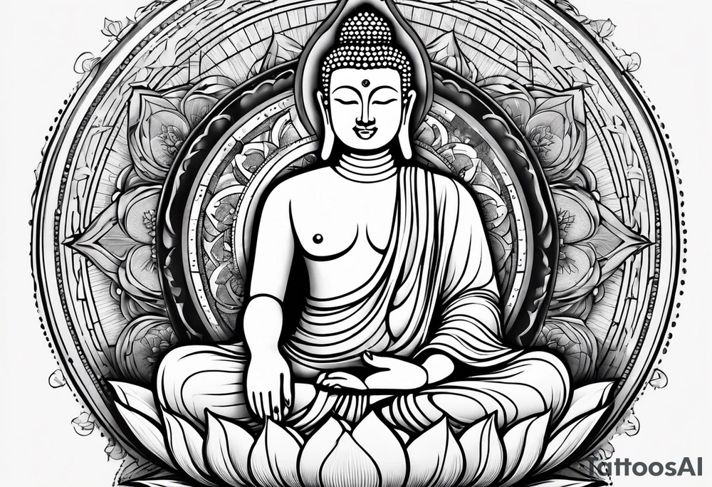 Buddha on lotus under compass tattoo idea