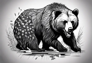 a big growling bear and a tiny hedgehog together. tattoo idea