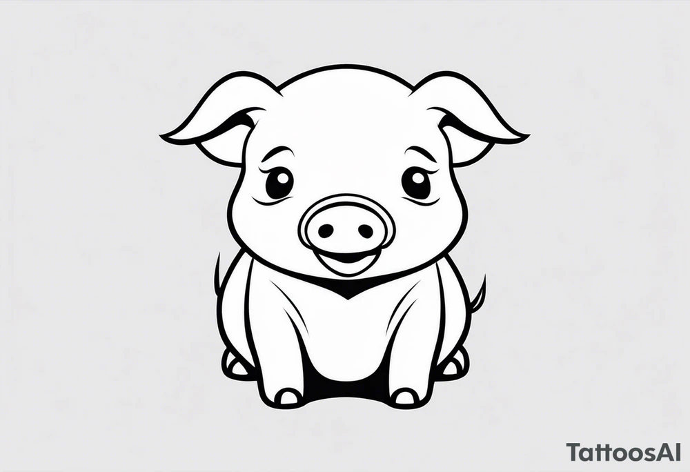 very cute piglet.
outline only.
black and white only.
only show the piglet. no extra lines or decoration.
no black shading tattoo idea