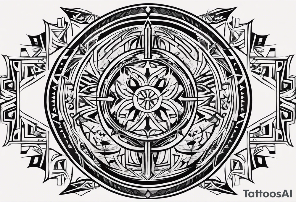 I need a sketch of a tattoo in a tribal style. The main idea is to have abstract shapes drawn in the typical tribal style with thick, flowing, and sharp lines. It's important for the design to be symmetrical and balanced.

The black areas should be arranged in such a way that they form a central abstract figure, divided into several parts, while giving a sense of power and dynamism. The lines should be bold and expressive, curving smoothly and creating a sense of movement, as often seen in tribal tattoos.

The final design should look like an abstract yet powerful figure, drawn in the tribal style, with clear and harmonious black areas forming the central element. Symmetry and the overall feeling of balance and style are important." tattoo idea
